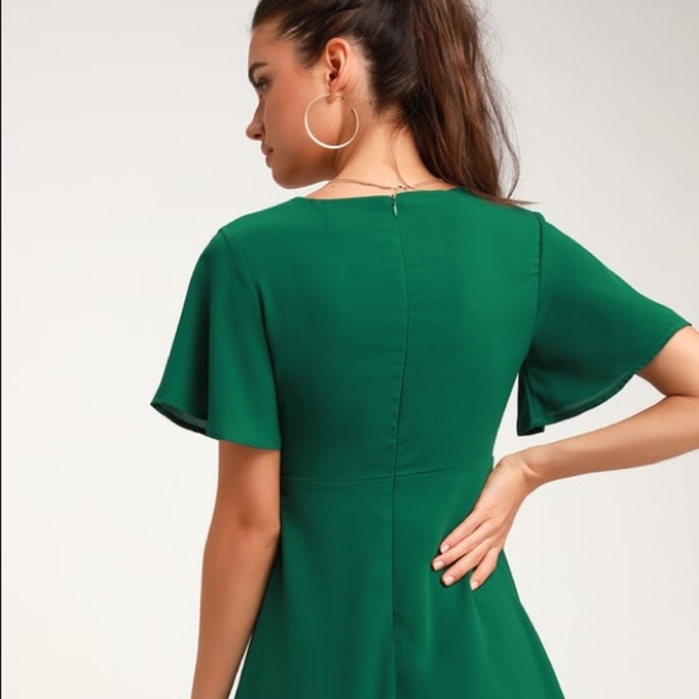 Lulus Jewell Green Tie-Front Skater Dress - Picture 3 of 3